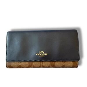 Coach Slim Navy Trifold Wallet in Leather & Canvas
